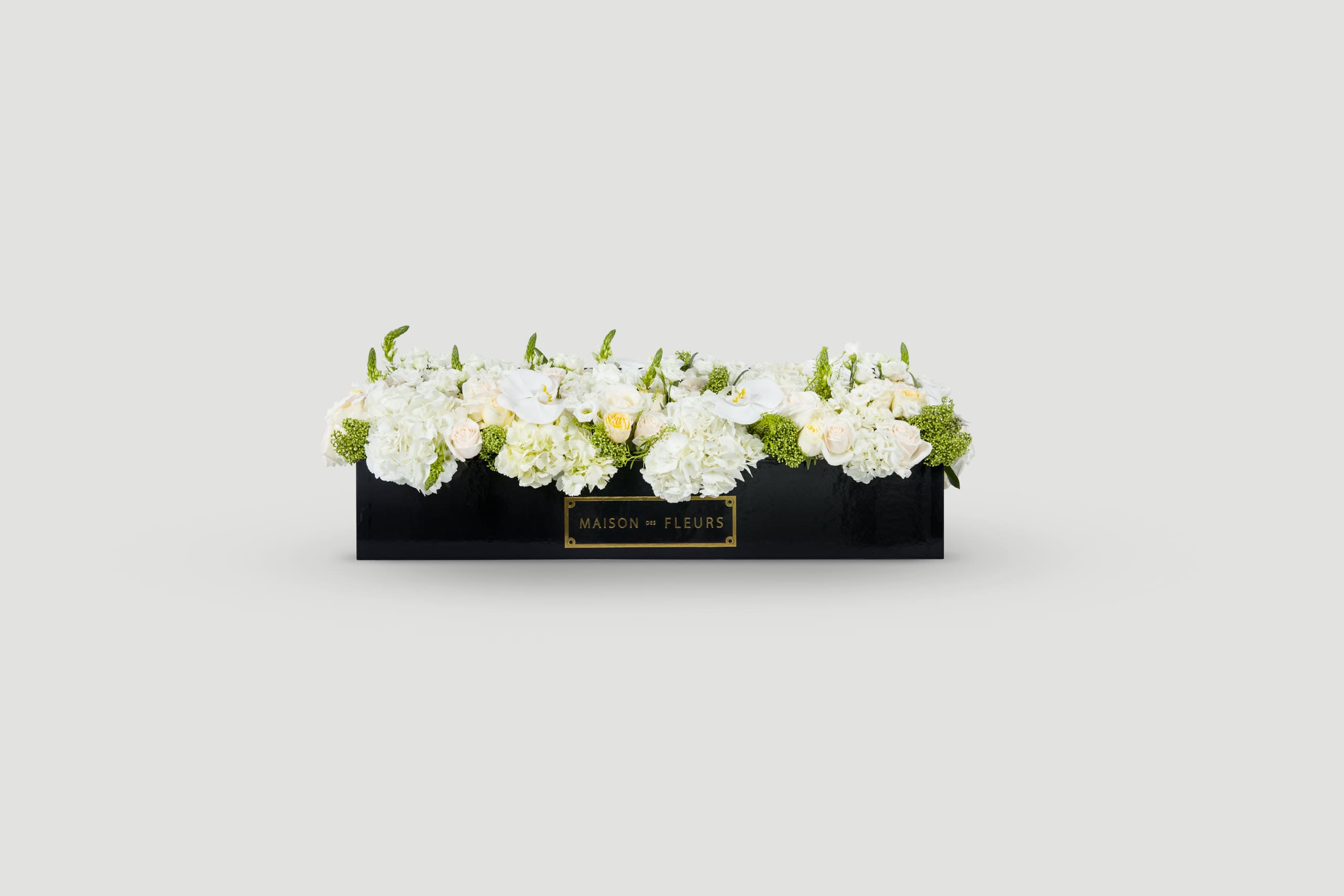 White Roses Arrangement in a Large Black Rectangular Box
