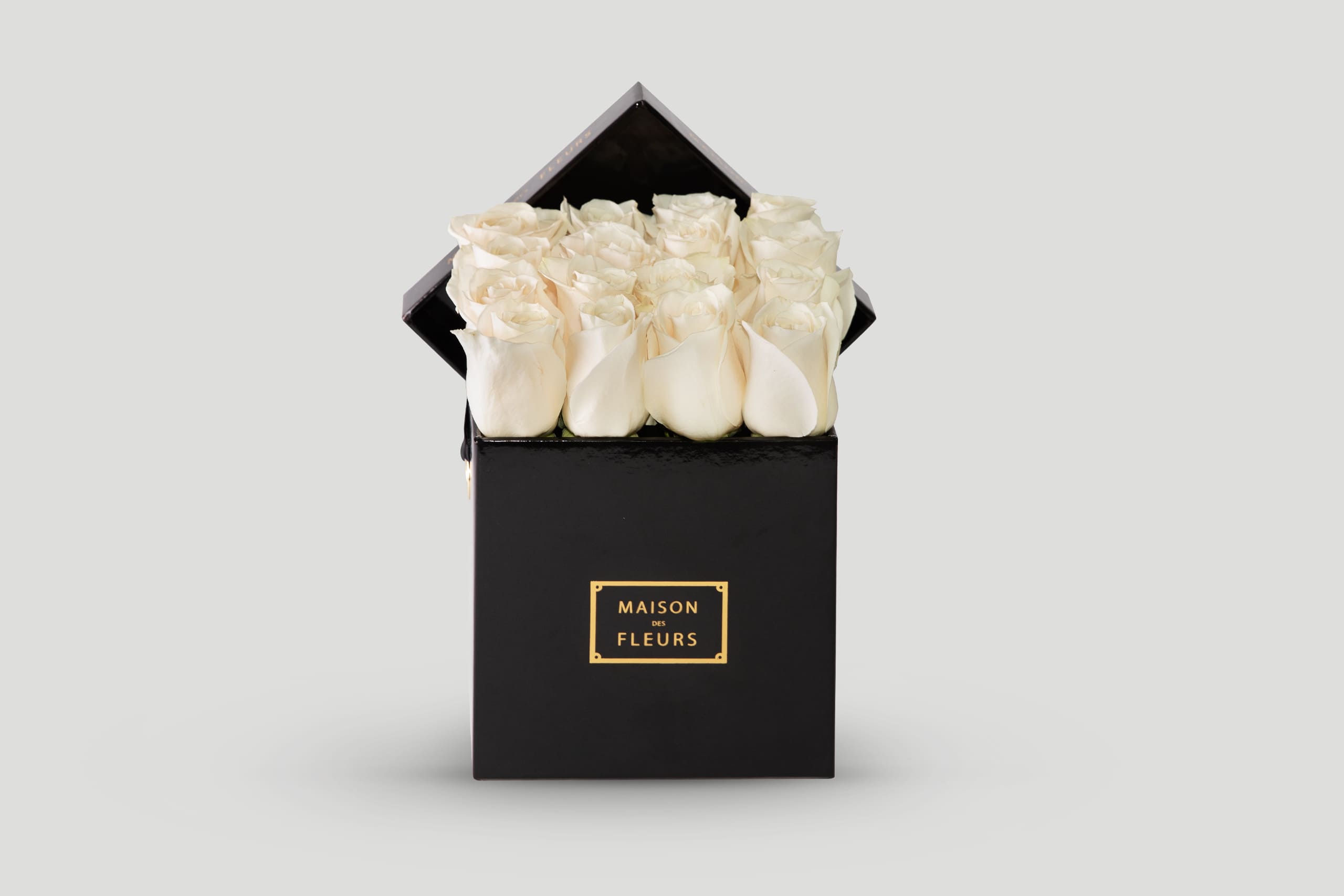 Cream Roses in Small Black Box