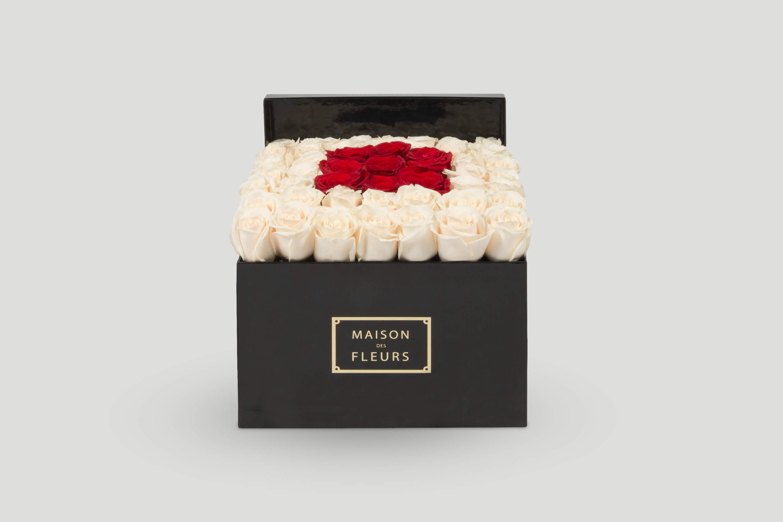Red & Cream Roses in a Box - Maison Des Fleurs