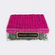 Long Life Fuchsia Roses in a 60cm Acrylic Box