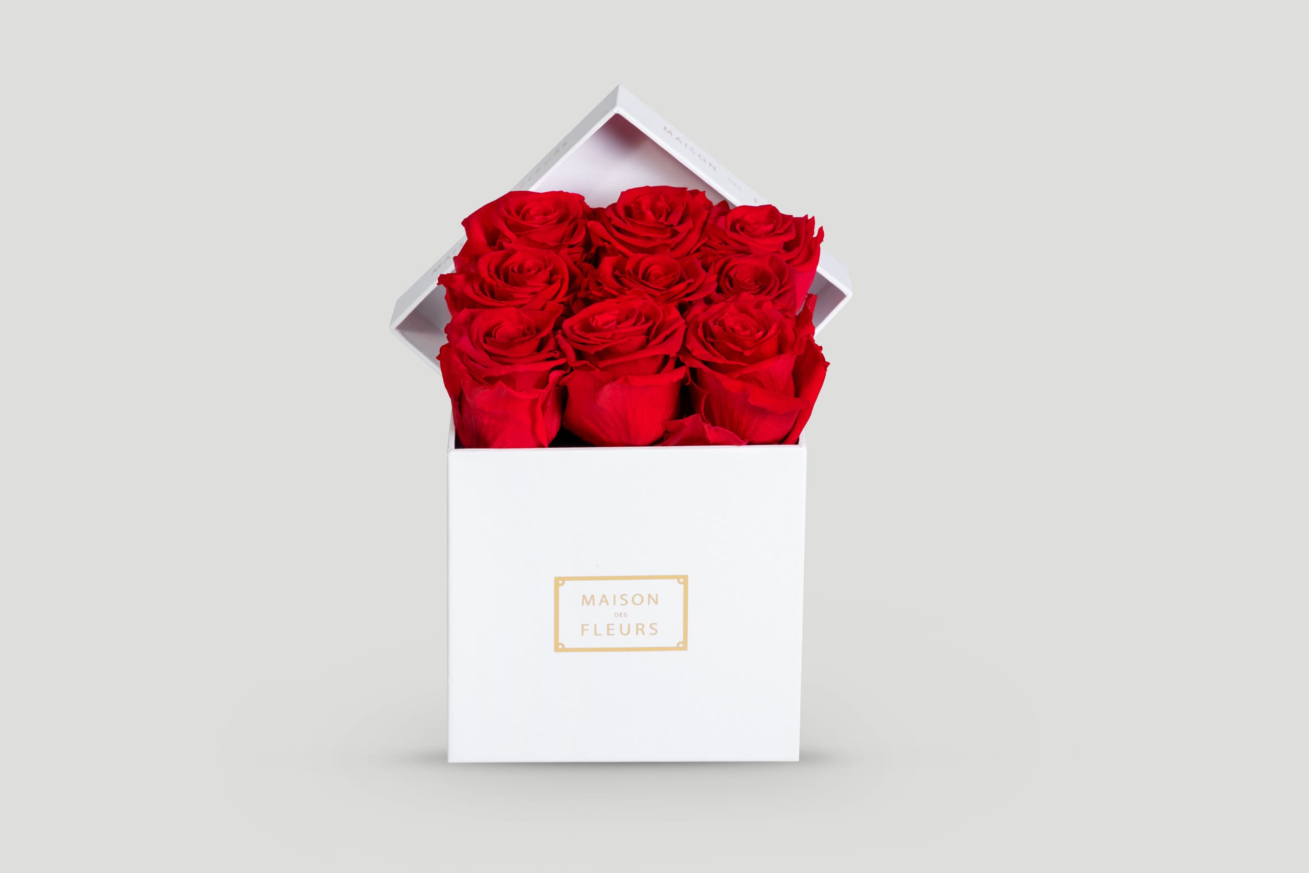 Red Roses in a Square White Box
