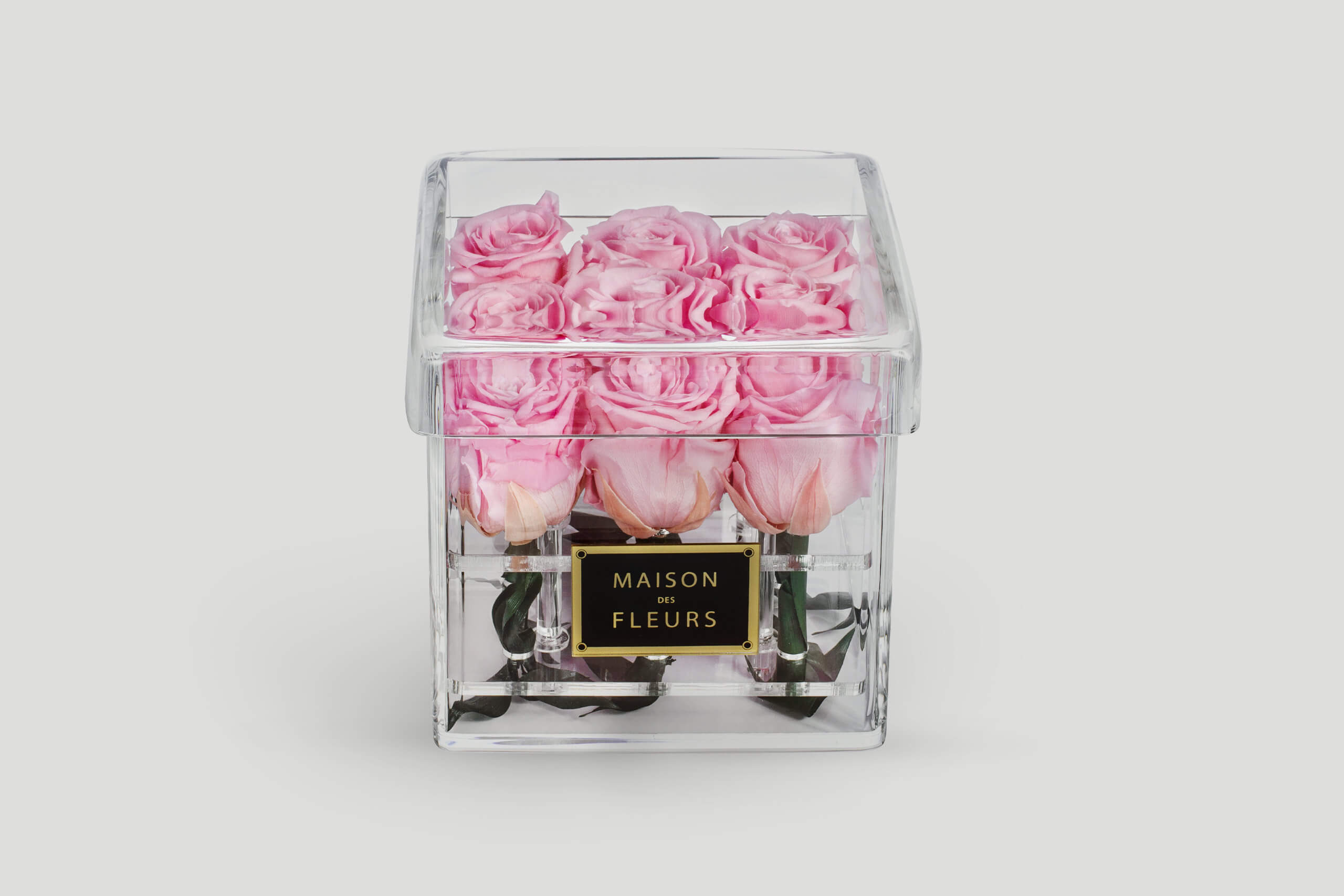 9 Long Life Pink Roses in an Acrylic Box