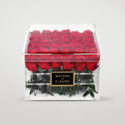 Long Life Red Roses in a Large Square Acrylic Box