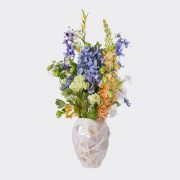 Mixed blue and peach faux flowers
