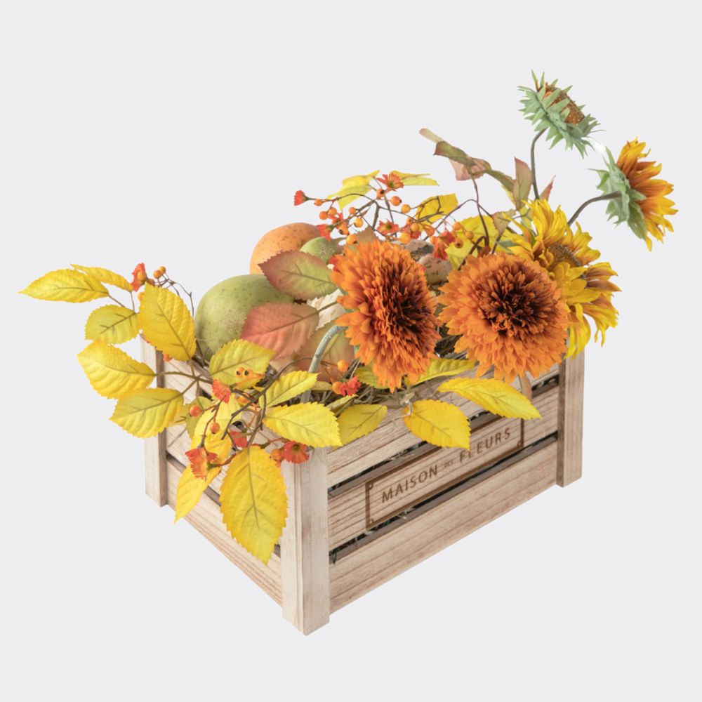 Faux Sunflowers and Pumpkins
